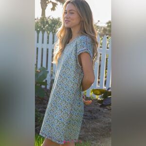 Natural Life Cotton Tee Mini Dress Frankie Knit Blue Floral Tshirt Dress XL NWT